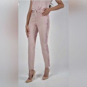 Frank Lyman Floral Side Jeans Pink Size XS – Slim Ankle Fit Rhinestone Details